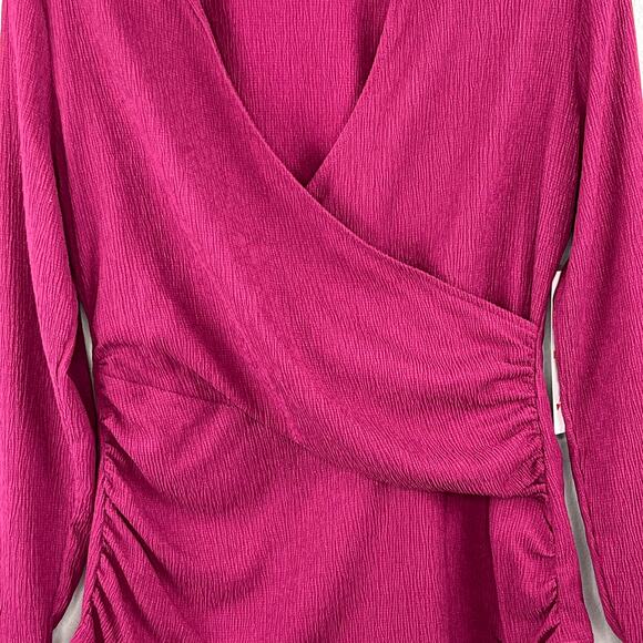 Calvin Klein Mulberry Pink Long Sleeve Surplus V-Neck Ruched Blouse Small NWT - Picture 6 of 14